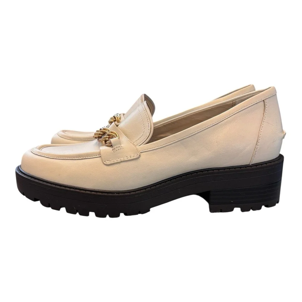 Sam Edelman Taelor Womens 9 M Cream Leather Gold Chain Lug‎ Sole Loafers Chunky